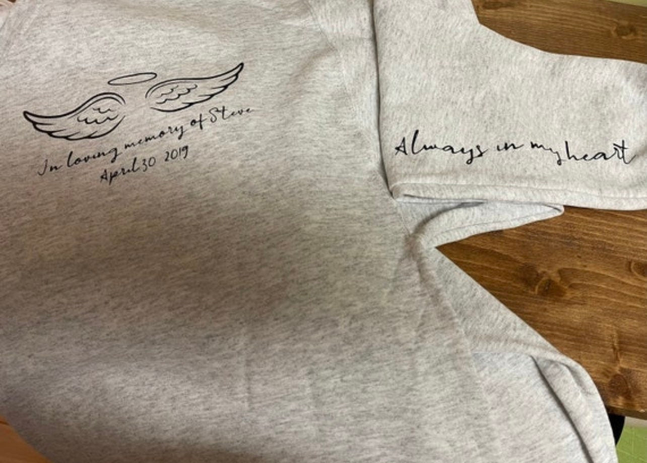 In loving memory of with name date and quote on the sleeve hoodie/sweatshirt/rip/loss/memorial/memory/gift/women/men/unisex/gift/clothes/