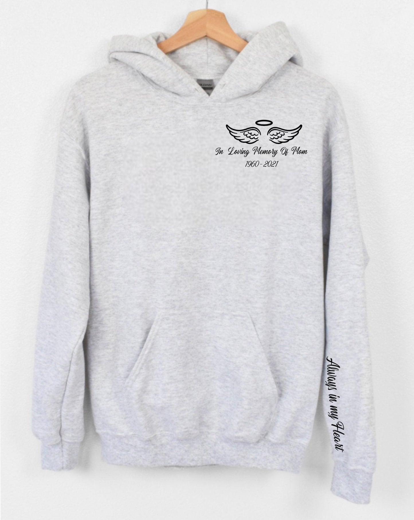 In loving memory of with name date and quote on the sleeve hoodie/sweatshirt/rip/loss/memorial/memory/gift/women/men/unisex/gift/clothes/