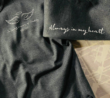In loving memory of with name date and quote on the sleeve hoodie/sweatshirt/rip/loss/memorial/memory/gift/women/men/unisex/gift/clothes/