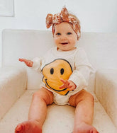 Sweatshirt ROMPERS, SMILEY FACE Print, Infant Sweater, Cute Retro Smiley Face Printed Oversized Baby Crewneck Romper/Sweatshirt/gift/shower/