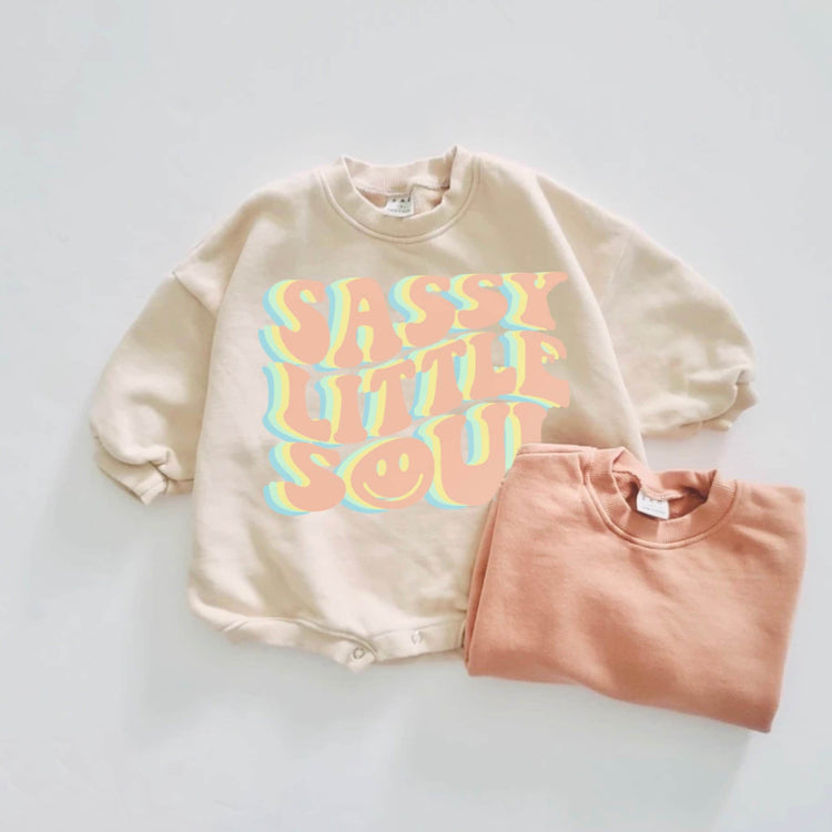 Retro Sassy Little Soul Baby Sweatshirt / baby clothes / vintage / retro / oversized sweatshirt / bubble romper / butterfly / long sleeve