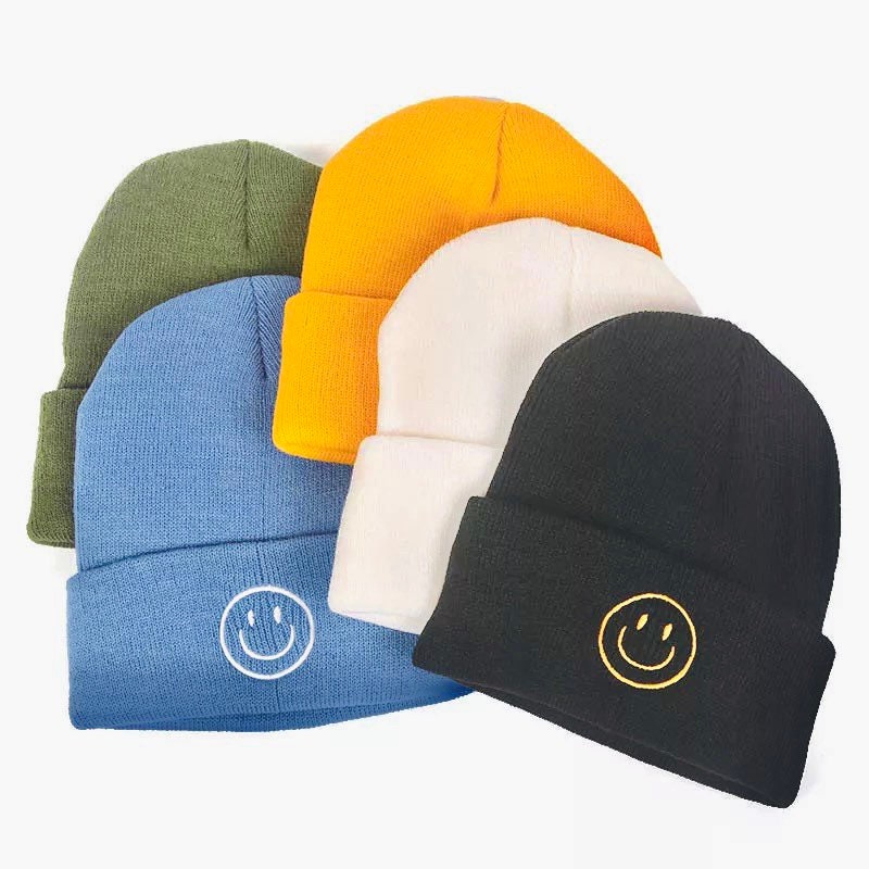 Smiley Embroidered warm and thick Beanies/ beanie hat / winter hat/ women beanie/ men beanies/ winter/beanie/smile/retro/tuque