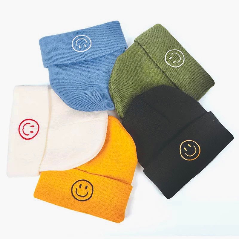 Smiley Embroidered warm and thick Beanies/ beanie hat / winter hat/ women beanie/ men beanies/ winter/beanie/smile/retro/tuque