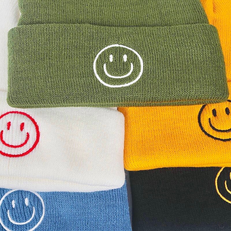Smiley Embroidered warm and thick Beanies/ beanie hat / winter hat/ women beanie/ men beanies/ winter/beanie/smile/retro/tuque