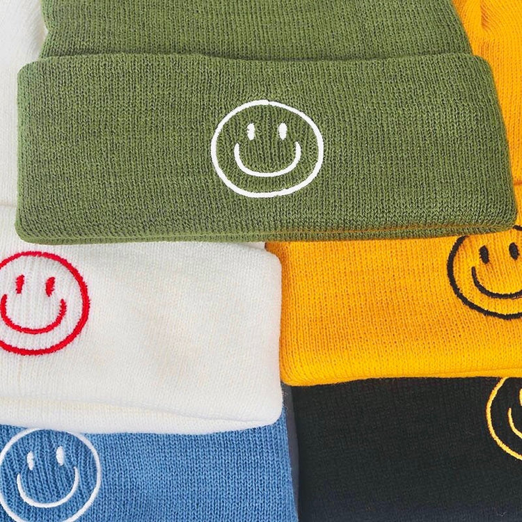 Smiley Embroidered warm and thick Beanies/ beanie hat / winter hat/ women beanie/ men beanies/ winter/beanie/smile/retro/tuque