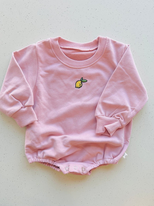 Lemon Embroidered Unisex Romper | Retro Baby Outfit | Neutral Baby Clothes | Oversized Sweatshirt Baby Romper| Bubble Romper | Baby Bodysuit