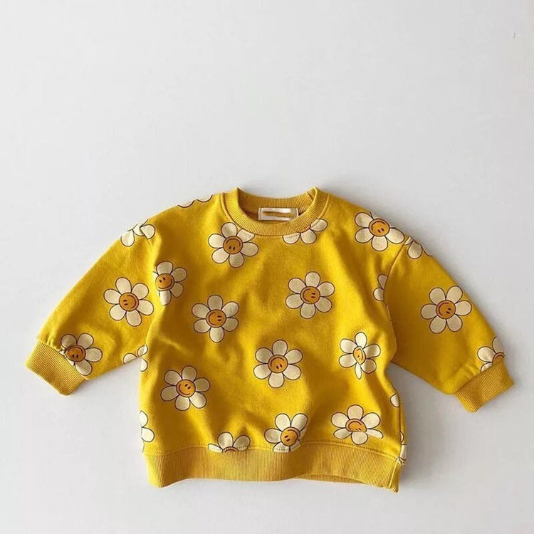 Retro Smiley Face Flowers Oversized Baby Sweatshirt / oversized sweatshirt / baby clothes / baby sweatshirt / flowers/retro/baby gift