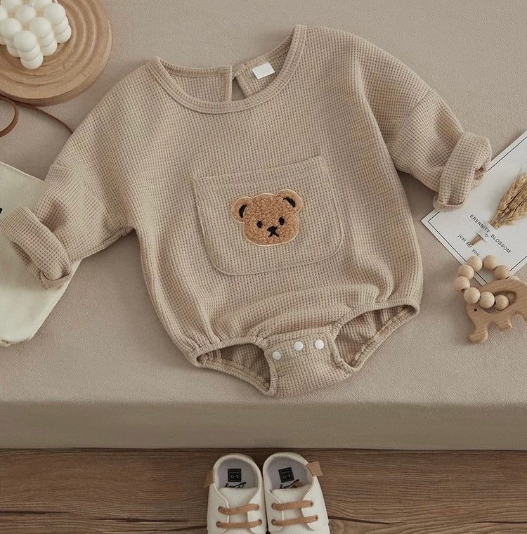 Waffle Knit Bear Baby Oversized Sweatshirt Romper Bodysuit/baby clothes/baby romper/baby sweatshirt/baby gift/baby shower/baby sweater/kids