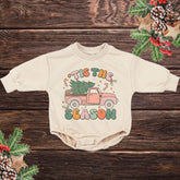 Tis The Season Retro Christmas Baby Oversized Sweatshirt Romper / baby boy / bodysuit / onesie / baby clothes / baby crew / baby girl gift