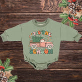 Tis The Season Retro Christmas Baby Oversized Sweatshirt Romper / baby boy / bodysuit / onesie / baby clothes / baby crew / baby girl gift