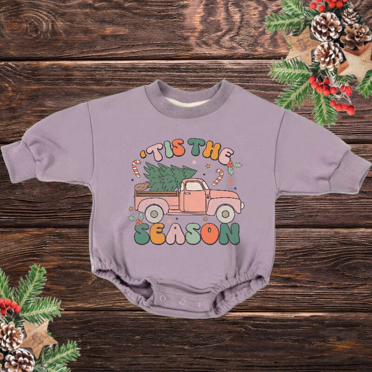 Tis The Season Retro Christmas Baby Oversized Sweatshirt Romper / baby boy / bodysuit / onesie / baby clothes / baby crew / baby girl gift