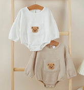 Waffle Knit Bear Baby Oversized Sweatshirt Romper Bodysuit/baby clothes/baby romper/baby sweatshirt/baby gift/baby shower/baby sweater/kids