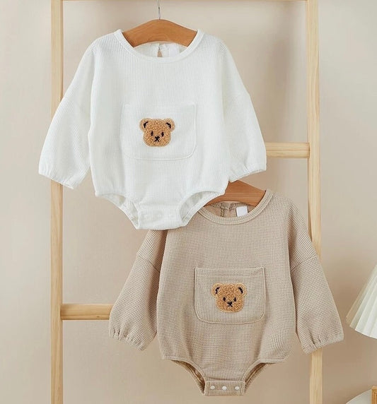 Waffle Knit Bear Baby Oversized Sweatshirt Romper Bodysuit/baby clothes/baby romper/baby sweatshirt/baby gift/baby shower/baby sweater/kids