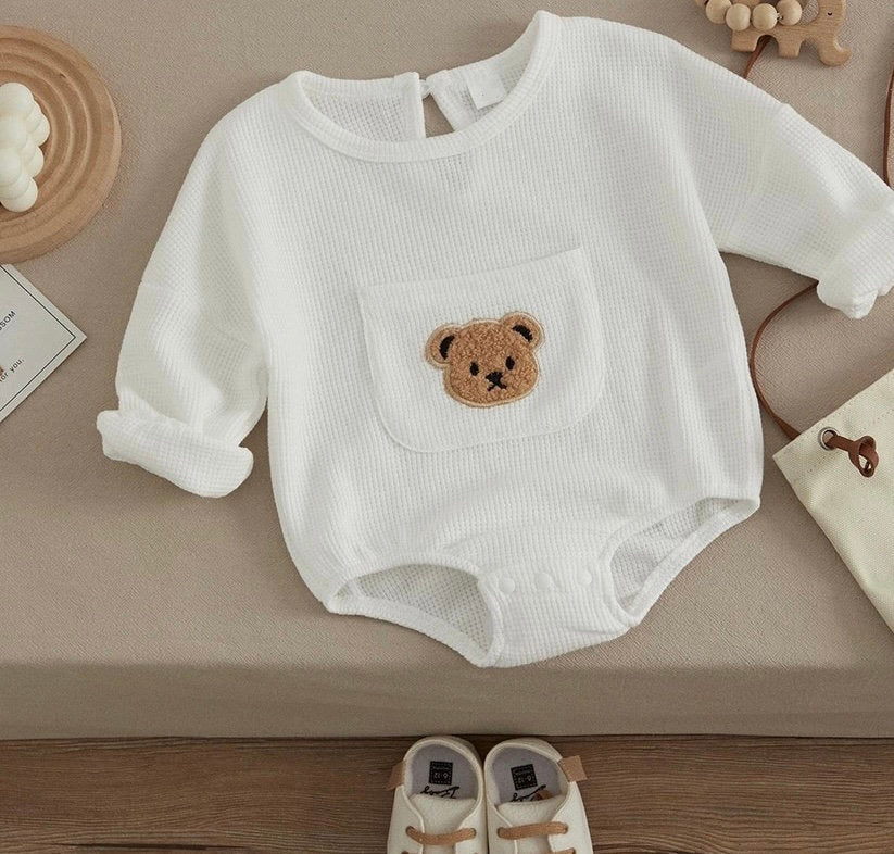 Waffle Knit Bear Baby Oversized Sweatshirt Romper Bodysuit/baby clothes/baby romper/baby sweatshirt/baby gift/baby shower/baby sweater/kids