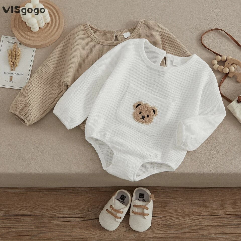 Waffle Knit Bear Baby Oversized Sweatshirt Romper Bodysuit/baby clothes/baby romper/baby sweatshirt/baby gift/baby shower/baby sweater/kids
