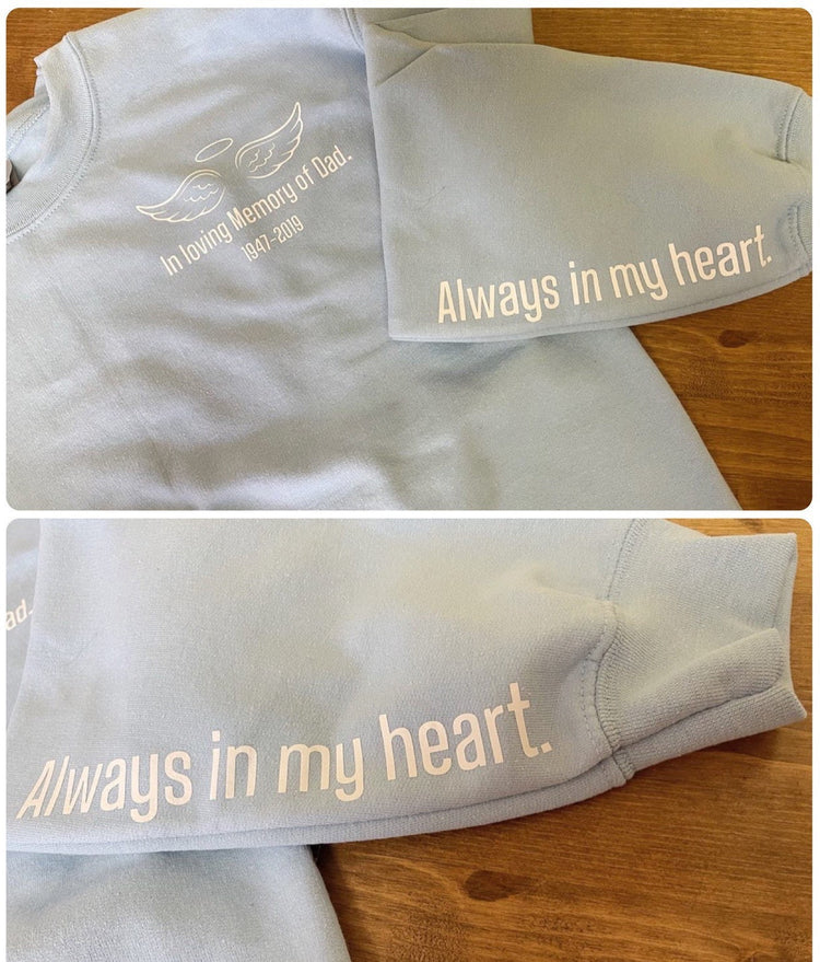 In loving memory of with name date and quote on the sleeve hoodie/sweatshirt/rip/loss/memorial/memory/gift/women/men/unisex/gift/clothes/