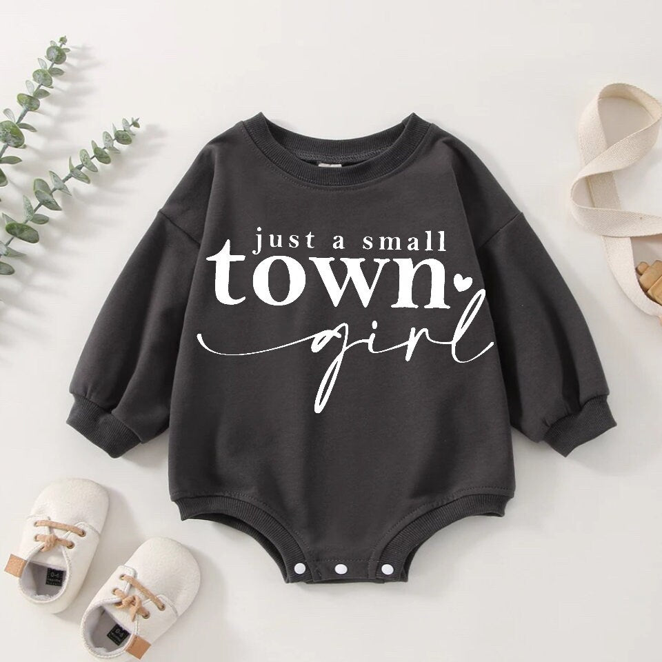 Small Town Girl Baby Oversized Sweatshirt Romper/baby clothes/baby sweatshirt/bubble/baby sweater/baby gift/onesie/baby shower