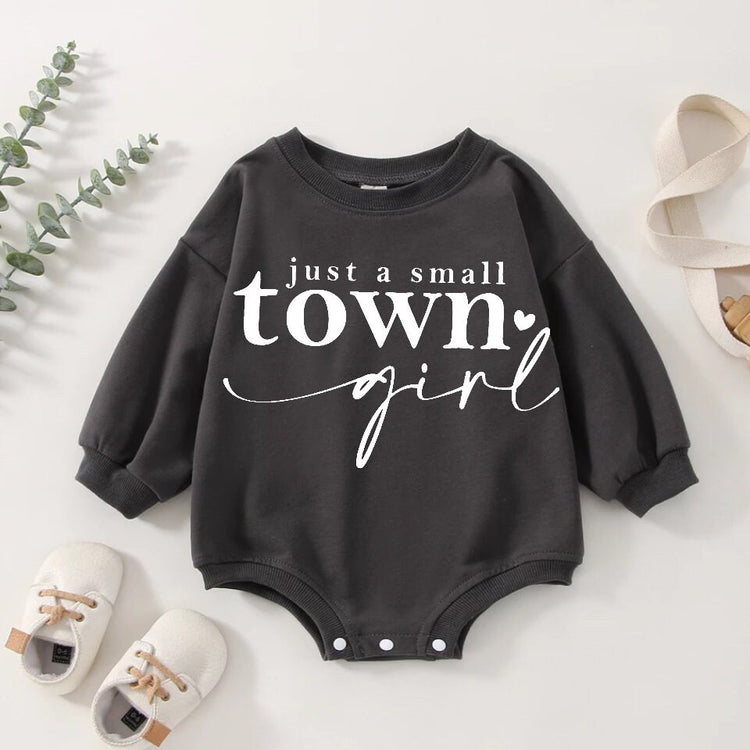 Small Town Girl Baby Oversized Sweatshirt Romper/baby clothes/baby sweatshirt/bubble/baby sweater/baby gift/onesie/baby shower