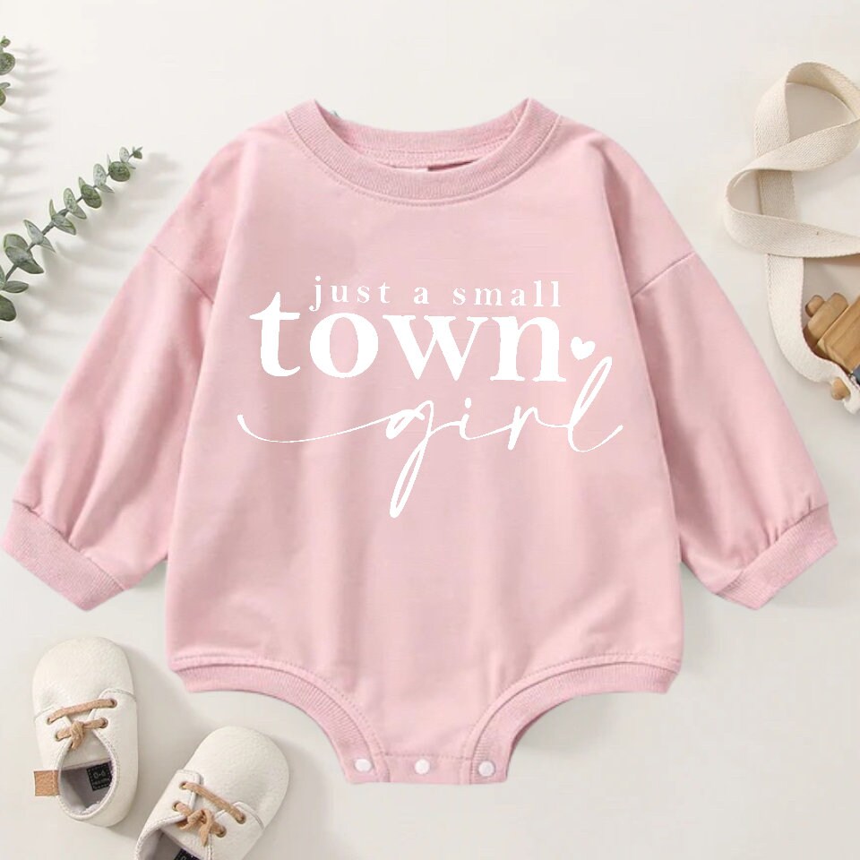 Small Town Girl Baby Oversized Sweatshirt Romper/baby clothes/baby sweatshirt/bubble/baby sweater/baby gift/onesie/baby shower