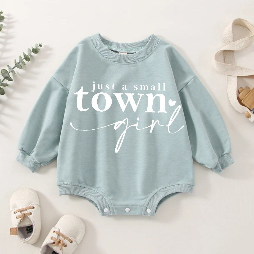 Small Town Girl Baby Oversized Sweatshirt Romper/baby clothes/baby sweatshirt/bubble/baby sweater/baby gift/onesie/baby shower