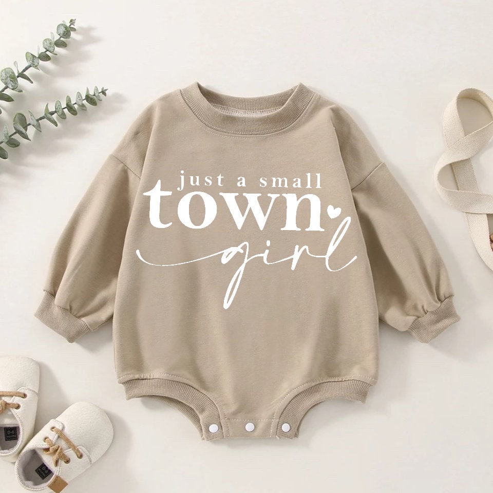 Small Town Girl Baby Oversized Sweatshirt Romper/baby clothes/baby sweatshirt/bubble/baby sweater/baby gift/onesie/baby shower