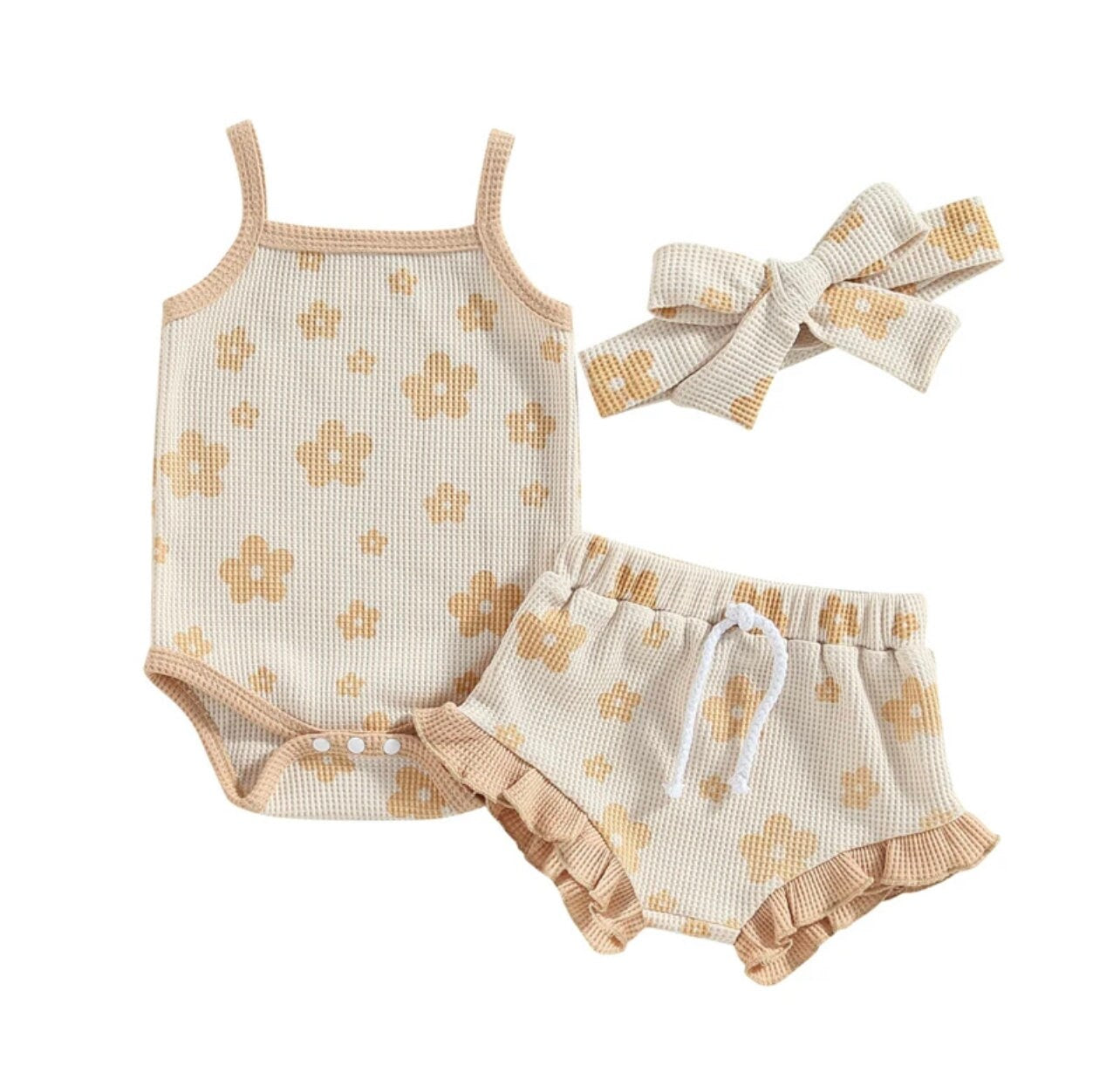 Baby Girl Summer Clothes Sets | Cotton Newborn Girl Outfit | Ribbed Ruffle Sleeveless Rompers+Shorts+Headband | Beach Outfits Sets