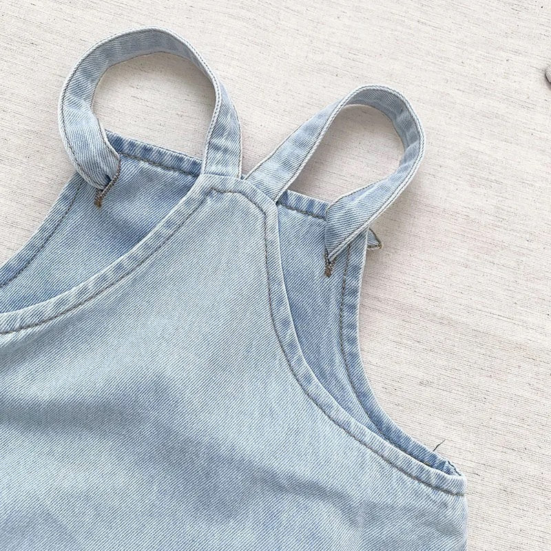 Baby And toddler sleeveless denim bubble romper bodysuit, infant, onesie, beach outfit, summer, jean,
