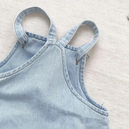Baby And toddler sleeveless denim bubble romper bodysuit, infant, onesie, beach outfit, summer, jean,