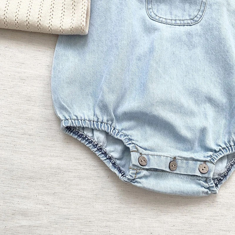 Baby And toddler sleeveless denim bubble romper bodysuit, infant, onesie, beach outfit, summer, jean,