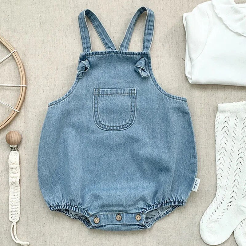 Baby And toddler sleeveless denim bubble romper bodysuit, infant, onesie, beach outfit, summer, jean,