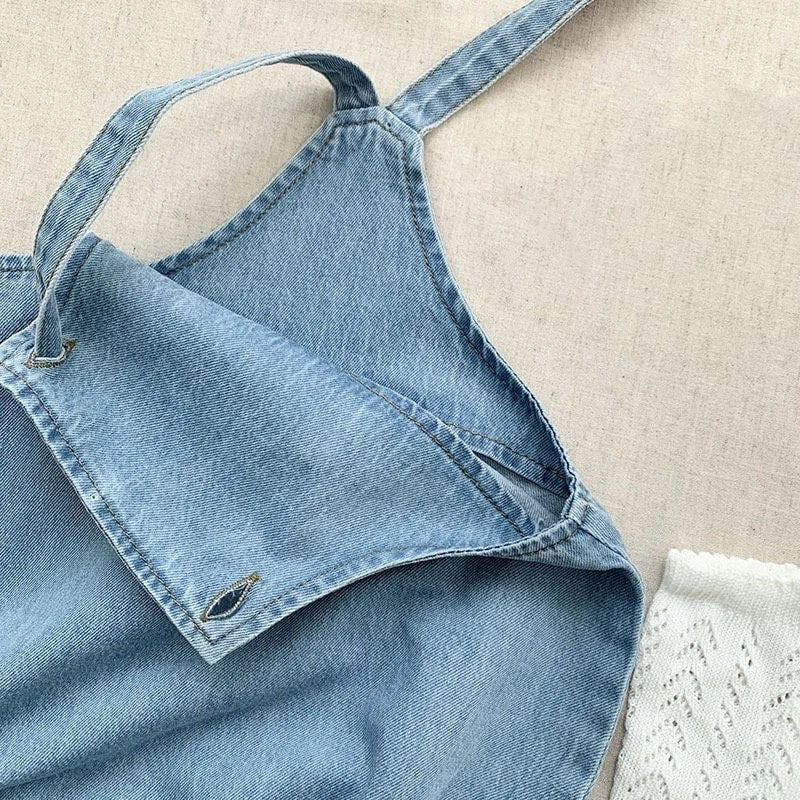 Baby And toddler sleeveless denim bubble romper bodysuit, infant, onesie, beach outfit, summer, jean,