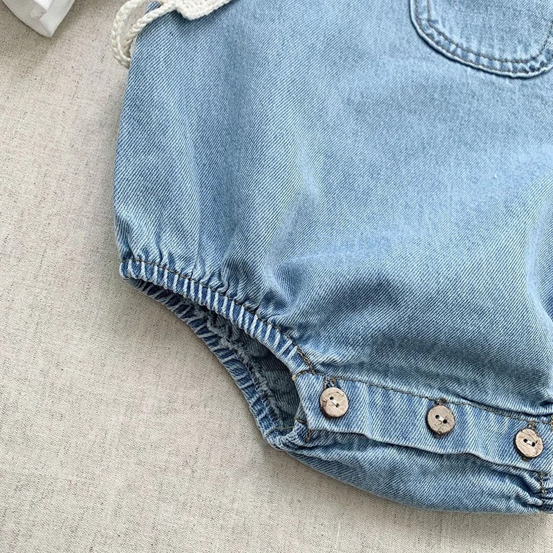 Baby And toddler sleeveless denim bubble romper bodysuit, infant, onesie, beach outfit, summer, jean,