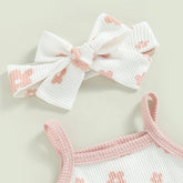 Baby Girl Summer Clothes Sets | Cotton Newborn Girl Outfit | Ribbed Ruffle Sleeveless Rompers+Shorts+Headband | Beach Outfits Sets