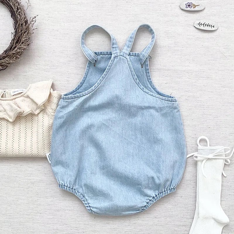 Baby And toddler sleeveless denim bubble romper bodysuit, infant, onesie, beach outfit, summer, jean,
