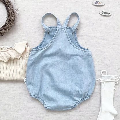 Baby And toddler sleeveless denim bubble romper bodysuit, infant, onesie, beach outfit, summer, jean,