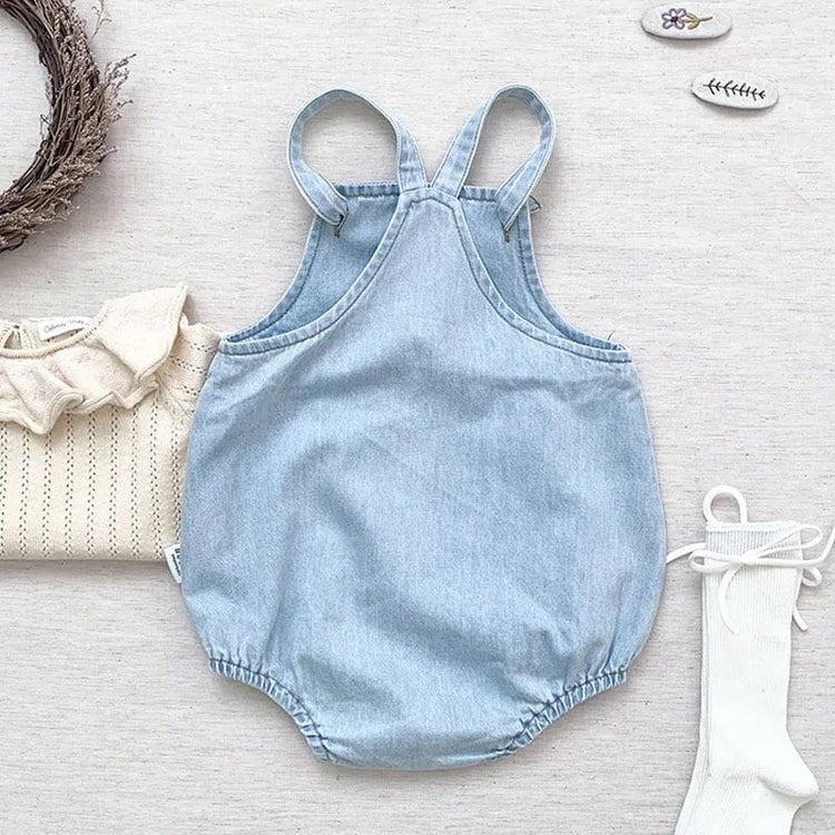 Baby And toddler sleeveless denim bubble romper bodysuit, infant, onesie, beach outfit, summer, jean,