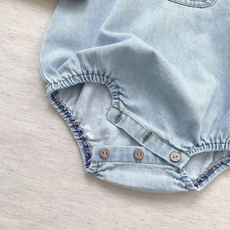Baby And toddler sleeveless denim bubble romper bodysuit, infant, onesie, beach outfit, summer, jean,