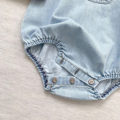 Baby And toddler sleeveless denim bubble romper bodysuit, infant, onesie, beach outfit, summer, jean,