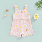 Baby and Toddler Ribbed Sleeveless Romper shorts Flower/Rainbow Print Zipper Rompers Jumpsuits Shorts Pants, baby clothes, infant jumpsuit,