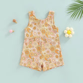 Baby and Toddler Ribbed Sleeveless Romper shorts Flower/Rainbow Print Zipper Rompers Jumpsuits Shorts Pants, baby clothes, infant jumpsuit,