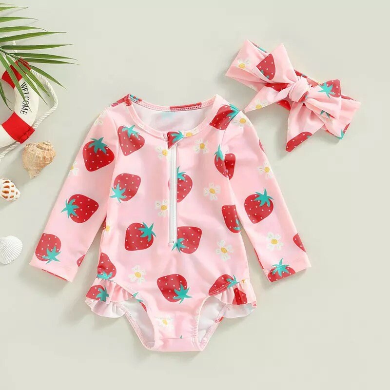 Strawberry Long Sleeve Rash Guards - Hippo Boutique