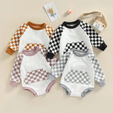 Newborn baby and kids Checkered bubble Sweatshirt ROMPER bodysuit, Crewneck, summer wear, cotton clothes SOFT onesie, infant, girl, boy