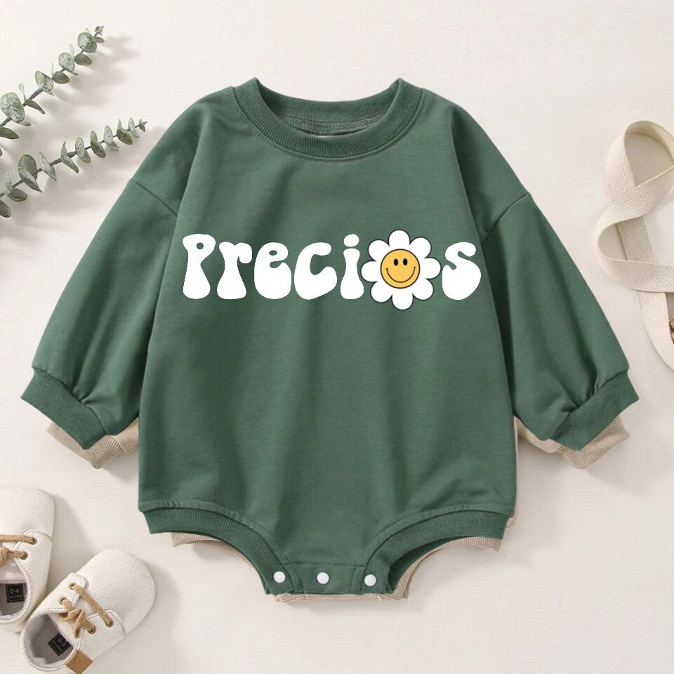 Retro Precious Oversized Sweatshirt Romper/baby clothes/newborn sweatshirt/bubble/sweater/baby gift/onesie/announcement/baby girl and boy