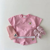 Baby and kids Summer smiley cotton Clothing set Toddler Clothes, outfit, shirt, shorts, summer, retro, flower - Hippo Boutique