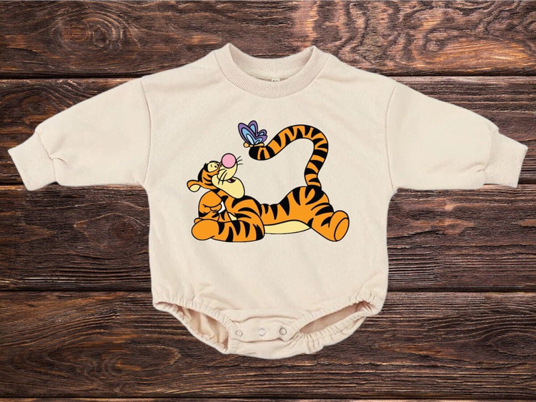 Baby and kids Tigger Soft Sweatshirt ROMPER bodysuit/baby clothes/sweatshirt/crewneck/newborn/baby girl/infant/bubble onesie/boy