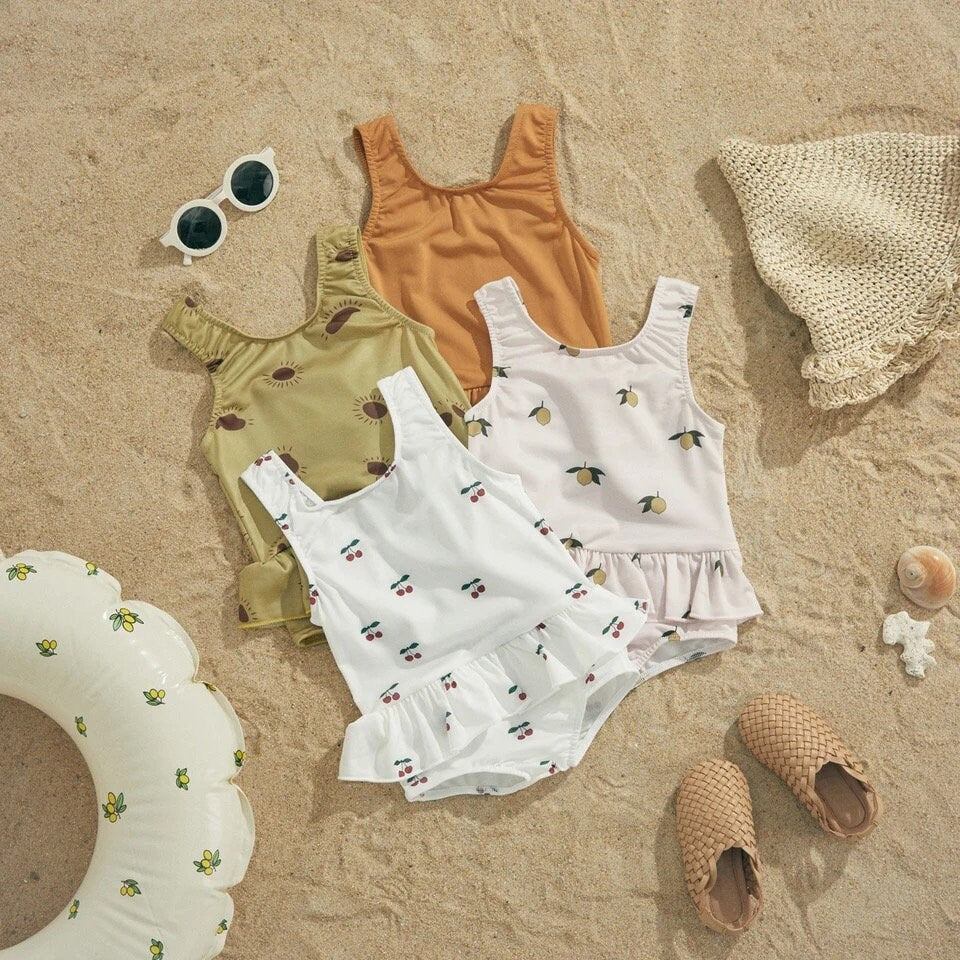 Baby Girls One-piece Swimsuit, Summer Children/Print Sleeveless Swimwear for Vacation infant swimwear, neutral, baby girl