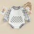 Newborn baby and kids Checkered bubble Sweatshirt ROMPER bodysuit, Crewneck, summer wear, cotton clothes SOFT onesie, infant, girl, boy
