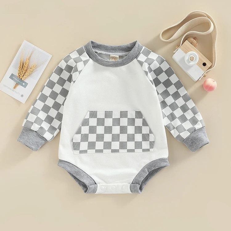 Newborn baby and kids Checkered bubble Sweatshirt ROMPER bodysuit, Crewneck, summer wear, cotton clothes SOFT onesie, infant, girl, boy
