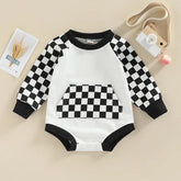 Newborn baby and kids Checkered bubble Sweatshirt ROMPER bodysuit, Crewneck, summer wear, cotton clothes SOFT onesie, infant, girl, boy