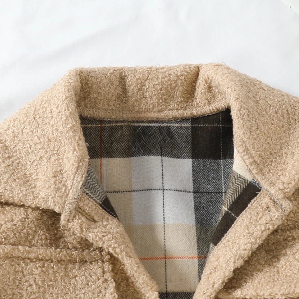 Fuzzy Plaid Jacket - Hippo Boutique